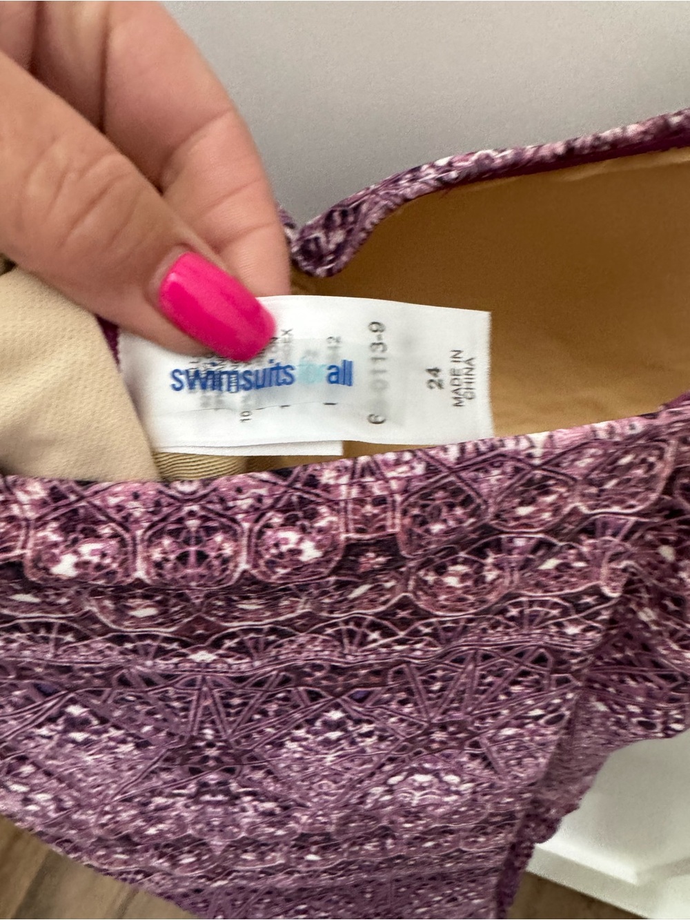 Swimsuits For All Purple Patterned Ruched Tank Dress - Picture 2 of 3